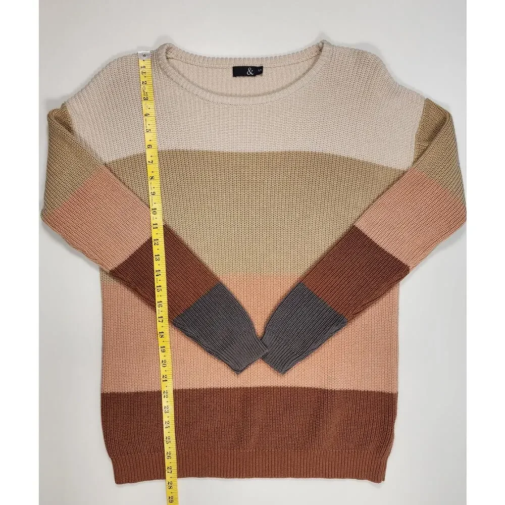 Ampersand Avenue Colorblock Knit Sweater Women’s Size S‎ Cream Brown Pullover